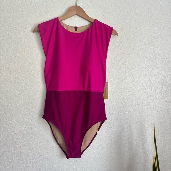 NWT Summersalt The Surf One Piece Swimsuit Pink Color Block Size 8 - Picture 3 of 6